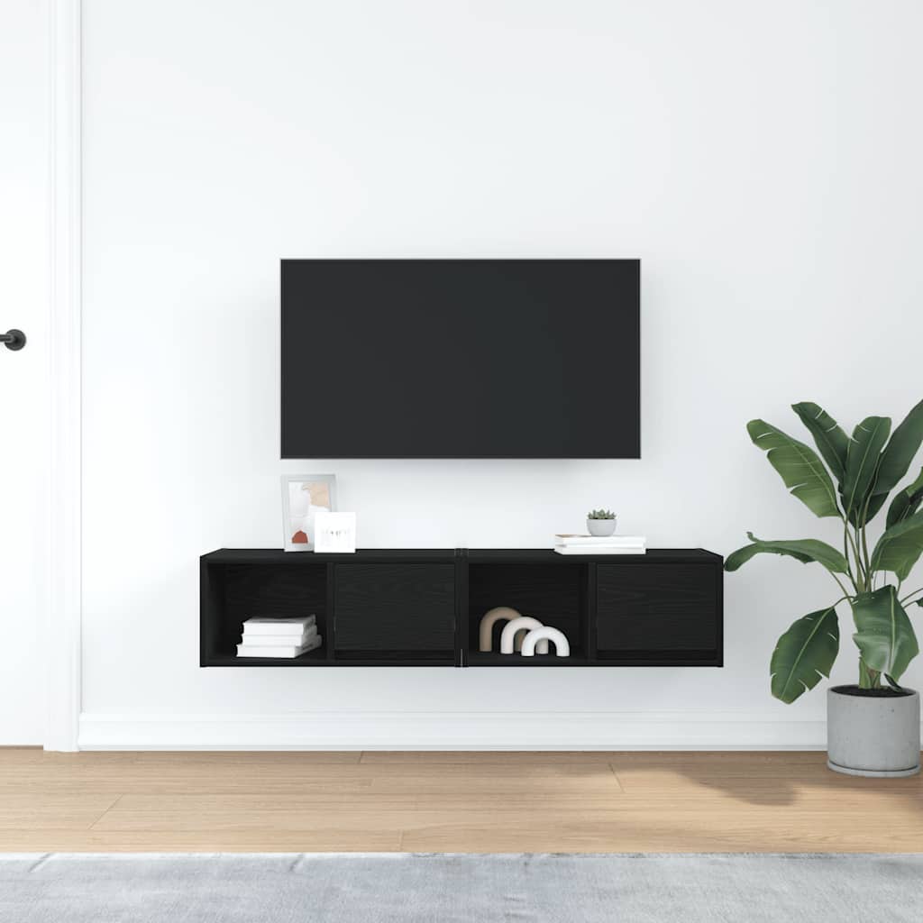 TV Cabinets 2 pcs Black Oak 60x31x25.5 cm Engineered Wood