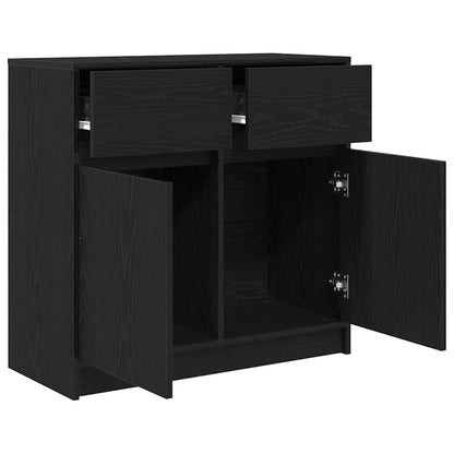Sideboard with Drawer Black Oak 80x34x76 cm Engineered Wood