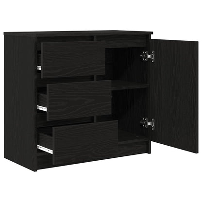 Sideboard with Drawer Black Oak 71x35x65 cm Engineered Wood