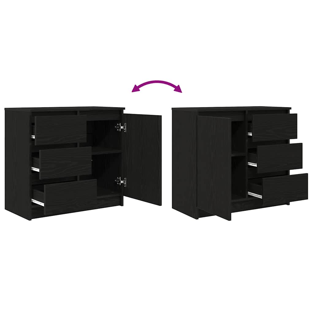Sideboard with Drawer Black Oak 71x35x65 cm Engineered Wood