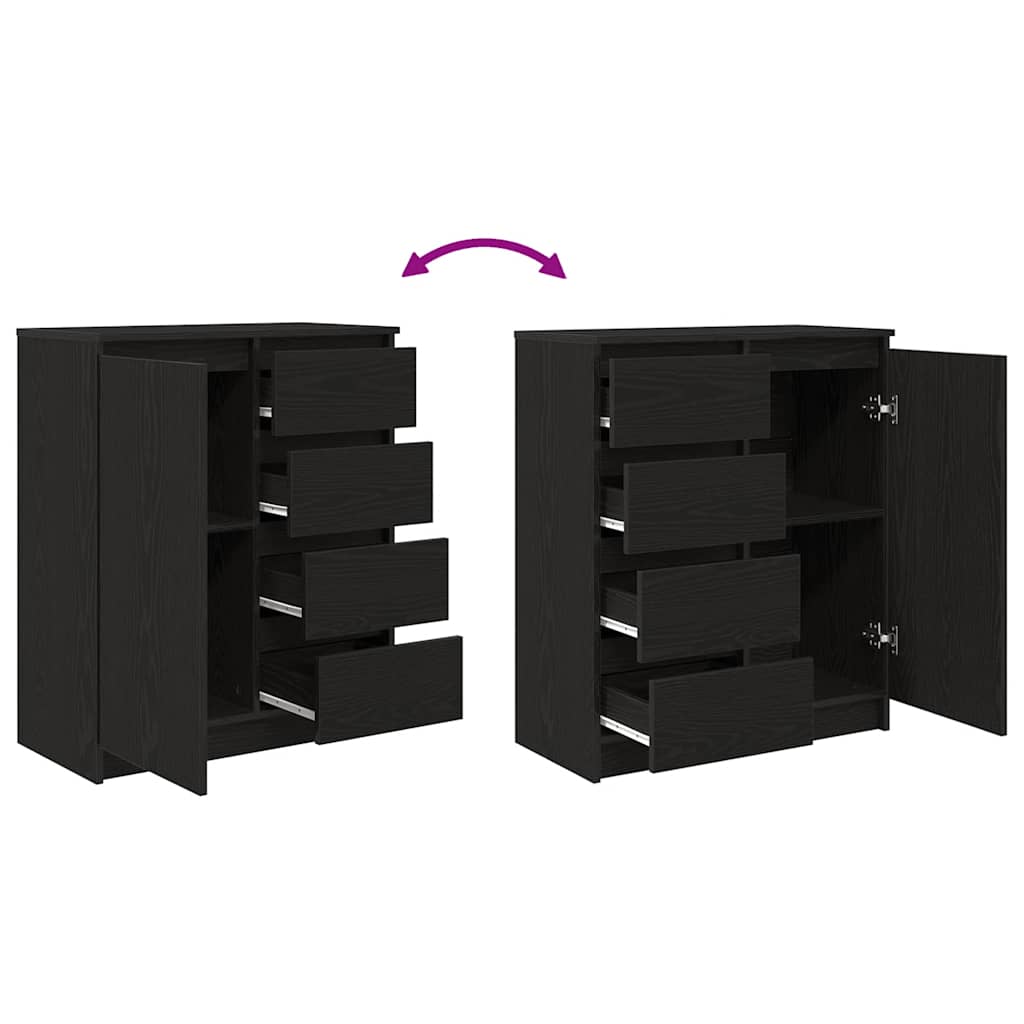Sideboard with Drawers Black Oak 71x35x84 cm Engineered Wood