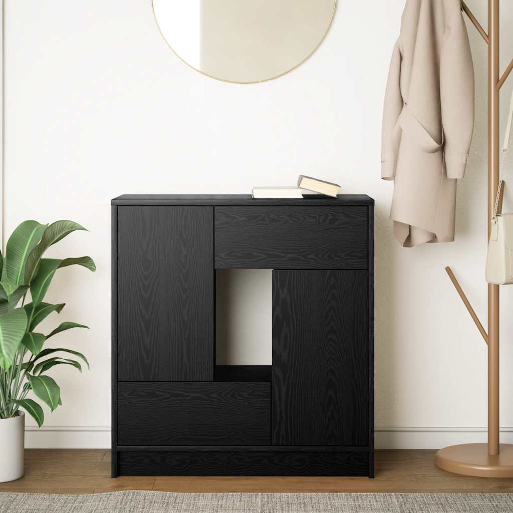 Sideboard with Drawers and Doors Black Oak 70.5x34x74.5 cm