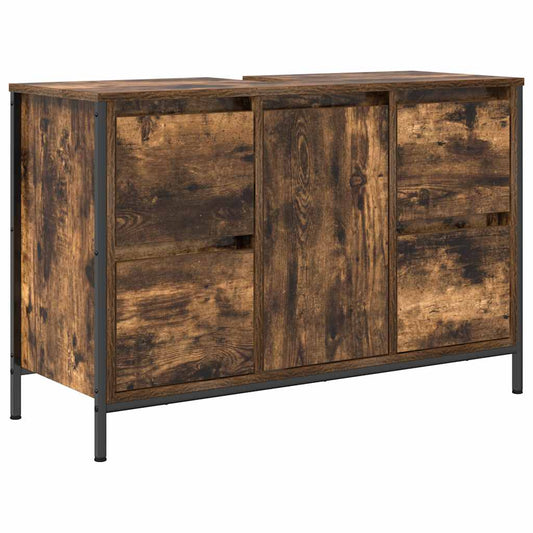 Basin Cabinet with Drawers Smoked Oak 90x34.5x60 cm