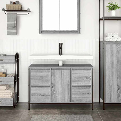 Basin Cabinet with Drawers Grey Sonoma 90x34.5x60 cm