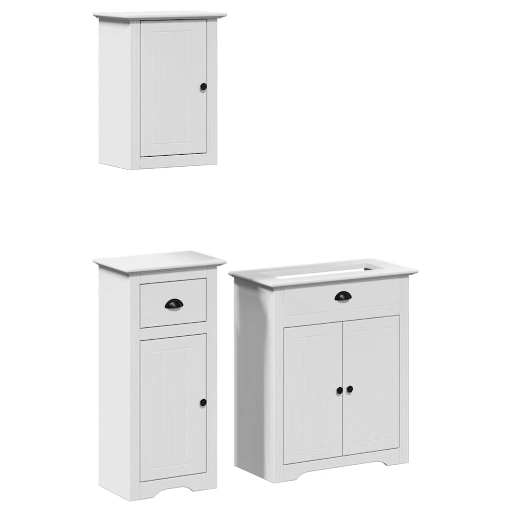 3 Piece Bathroom Furniture Set BODO White Solid Wood Pine