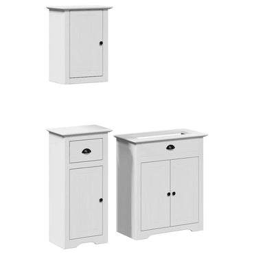 3 Piece Bathroom Furniture Set BODO White Solid Wood Pine