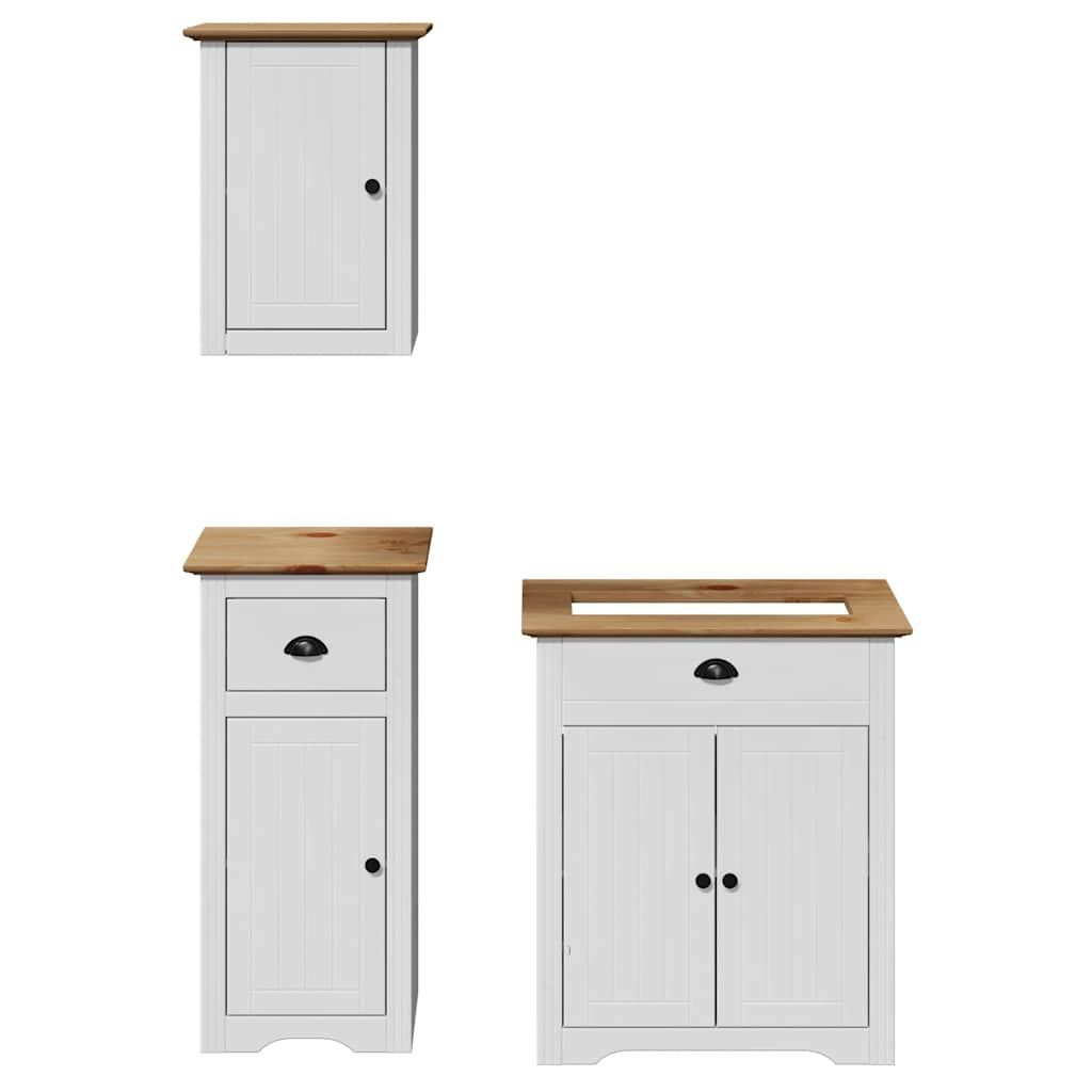 3 Piece Bathroom Furniture Set BODO White and Brown Solid Wood Pine