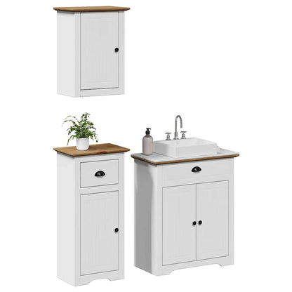 3 Piece Bathroom Furniture Set BODO White and Brown Solid Wood Pine