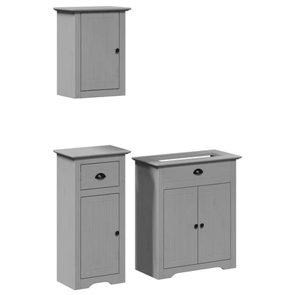 3 Piece Bathroom Furniture Set BODO Grey Solid Wood Pine