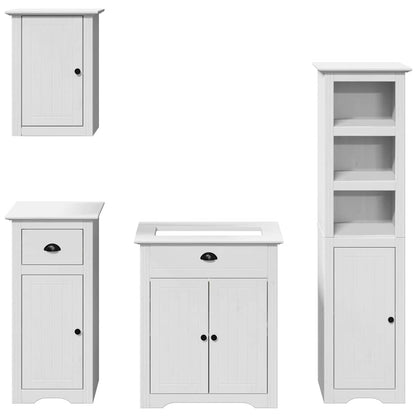 4 Piece Bathroom Furniture Set BODO White Solid Wood Pine