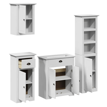 4 Piece Bathroom Furniture Set BODO White Solid Wood Pine