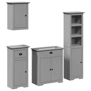 4 Piece Bathroom Furniture Set BODO Grey Solid Wood Pine