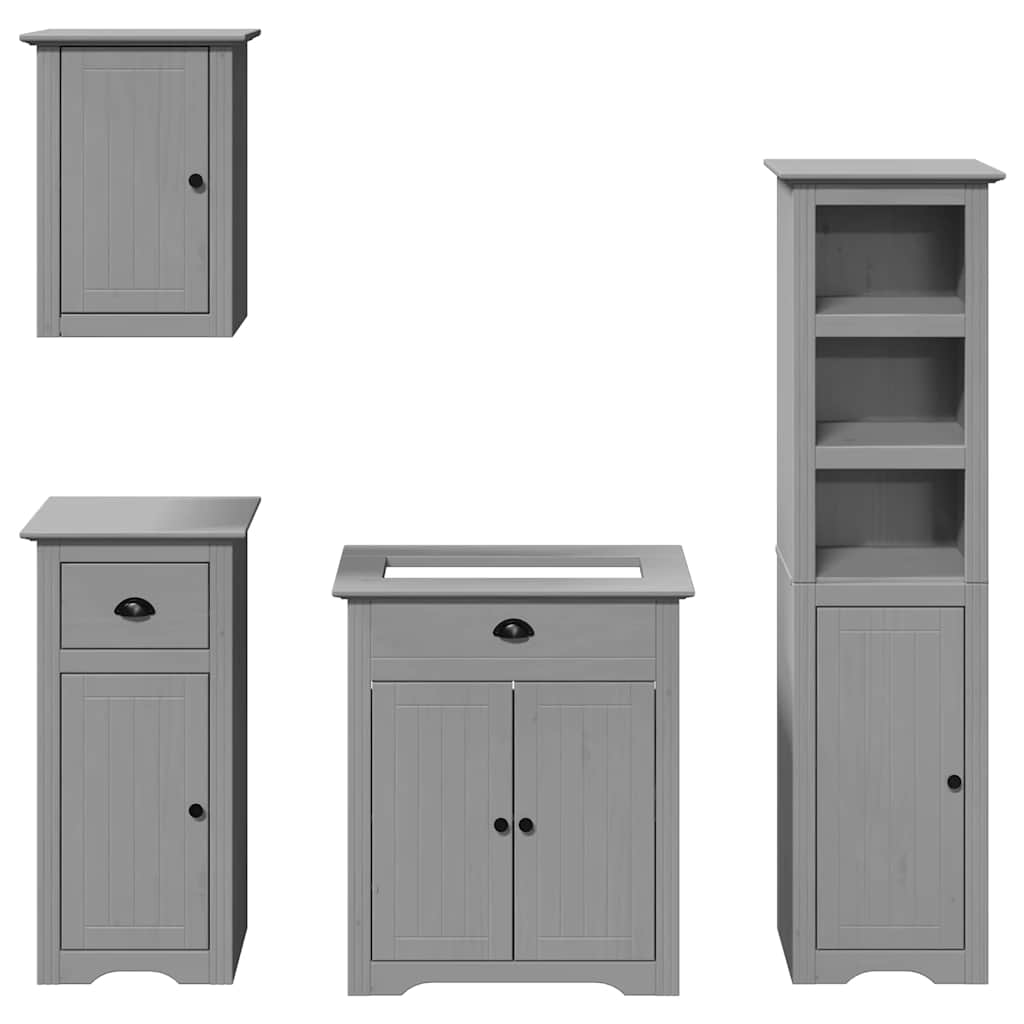 4 Piece Bathroom Furniture Set BODO Grey Solid Wood Pine