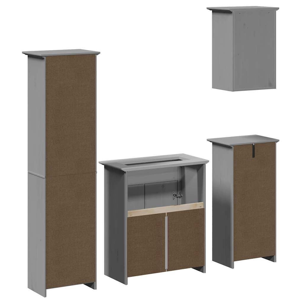 4 Piece Bathroom Furniture Set BODO Grey Solid Wood Pine