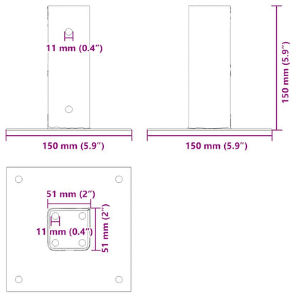 Post Bases Square 4 pcs Silver 51x51 mm Galvanised Steel