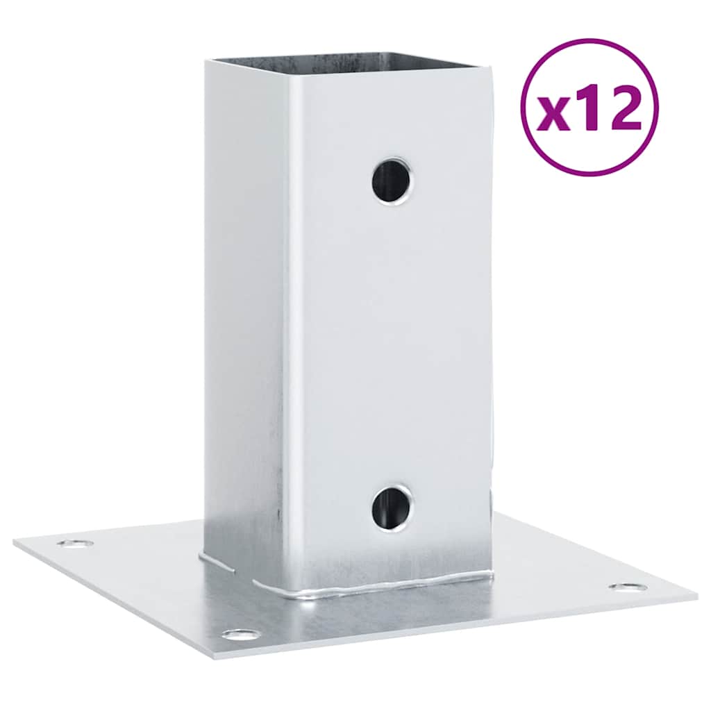 Post Bases Square 12 pcs Silver 61x61 mm Galvanised Steel
