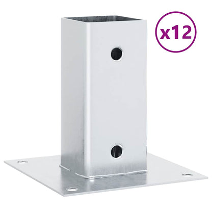 Post Bases Square 12 pcs Silver 61x61 mm Galvanised Steel