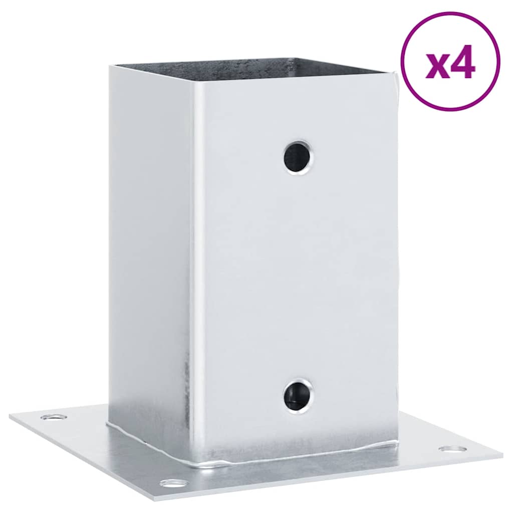 Post Bases Square 4 pcs Silver 81x81 mm Galvanised Steel