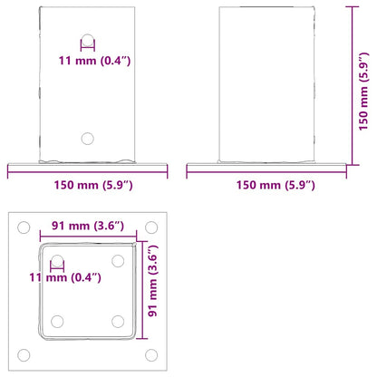 Post Bases Square 12 pcs Silver 91x91 mm Galvanised Steel