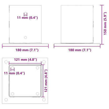 Post Bases Square 4 pcs Silver 121x121 mm Galvanised Steel