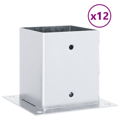 Post Bases Square 12 pcs Silver 121x121 mm Galvanised Steel