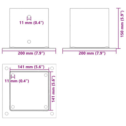 Post Bases Square 12 pcs Silver 141x141 mm Galvanised Steel