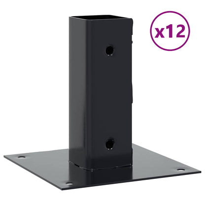 vidaXL Post Bases Square 12 pcs Anthracite 1.81x1.81" Powder-coated Steel