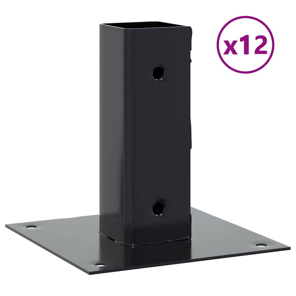 vidaXL Post Bases Square 12 pcs Anthracite 2.01x2.01" Powder-coated Steel