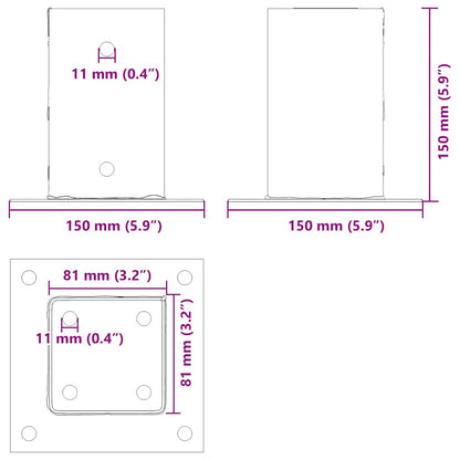 Post Bases Square 12 pcs Anthracite 81x81 mm Powder-coated Steel
