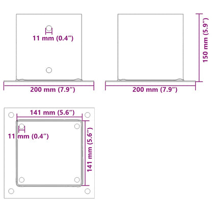 vidaXL Post Bases Square 12 pcs Anthracite 5.55x5.55" Powder-coated Steel