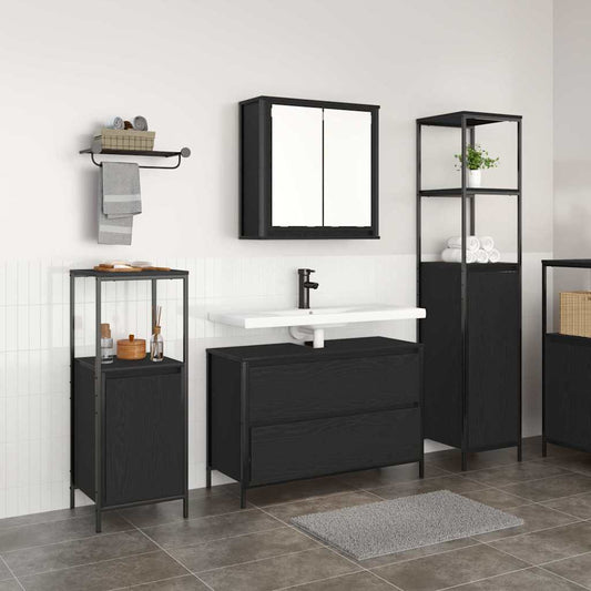 Bathroom Furniture Set 3 pcs Black Oak 90 x 34.5 x 60 cm