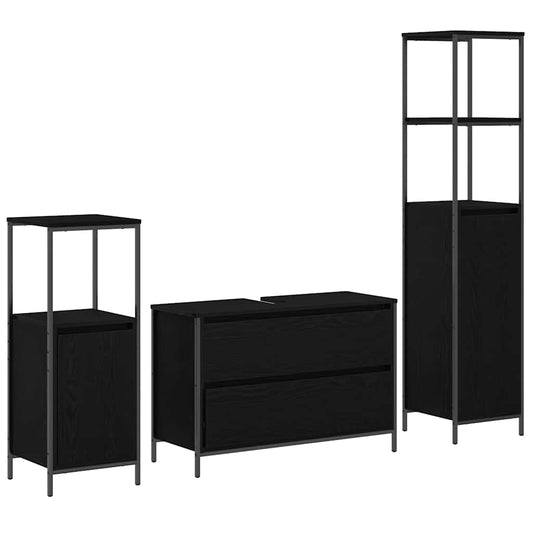 Bathroom Furniture Set 3 pcs Black Oak 90 x 34.5 x 60 cm