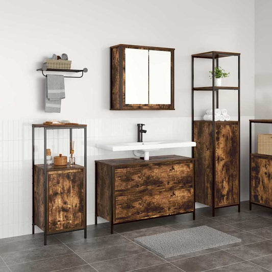 Bathroom Furniture Set 3 pcs Smoked Oak 90 x 34.5 x 60 cm