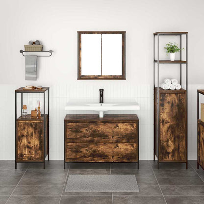 Bathroom Furniture Set 3 pcs Smoked Oak Engineered Wood
