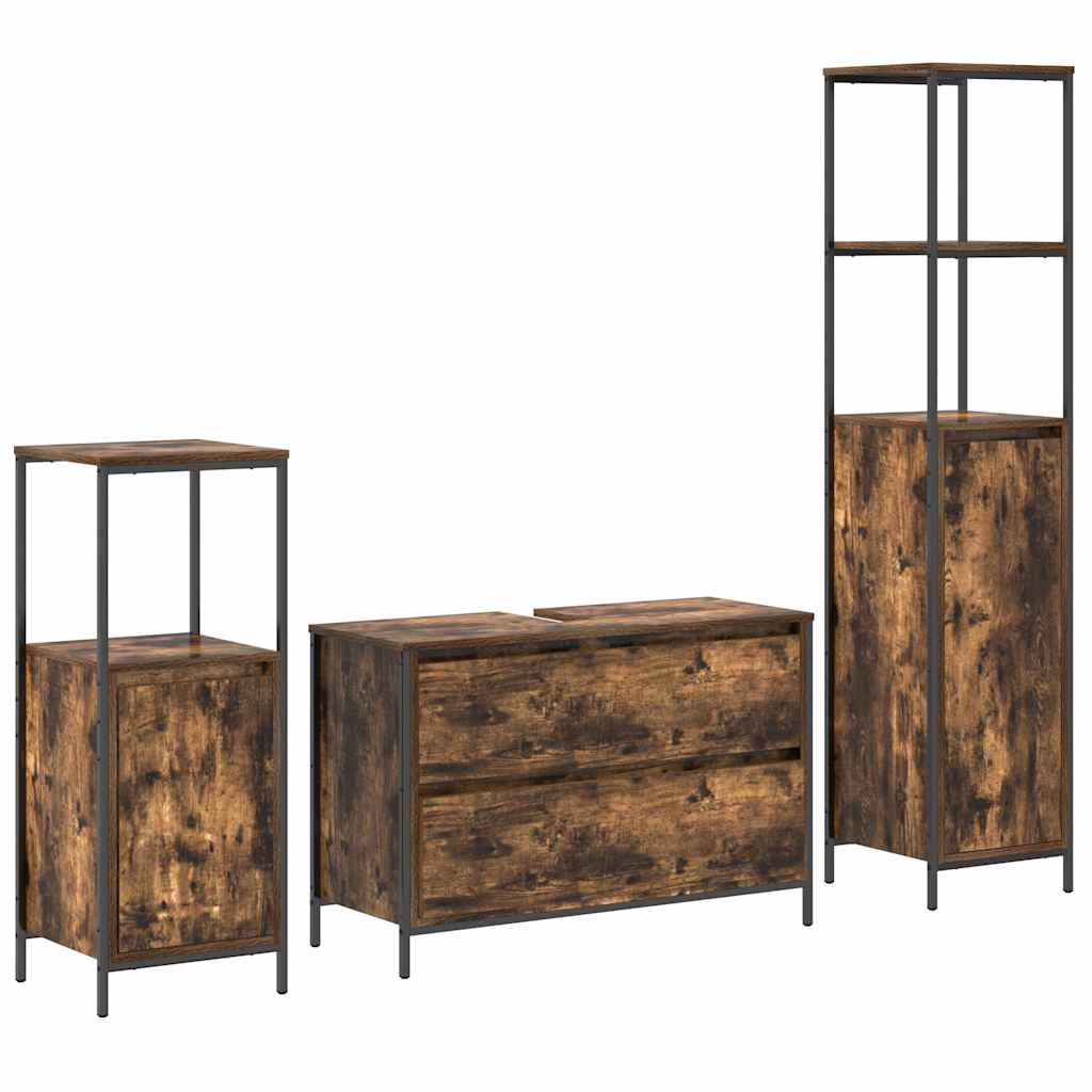 Bathroom Furniture Set 3 pcs Smoked Oak Engineered Wood