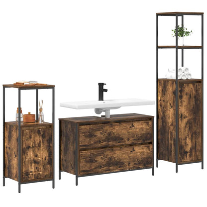 Bathroom Furniture Set 3 pcs Smoked Oak Engineered Wood