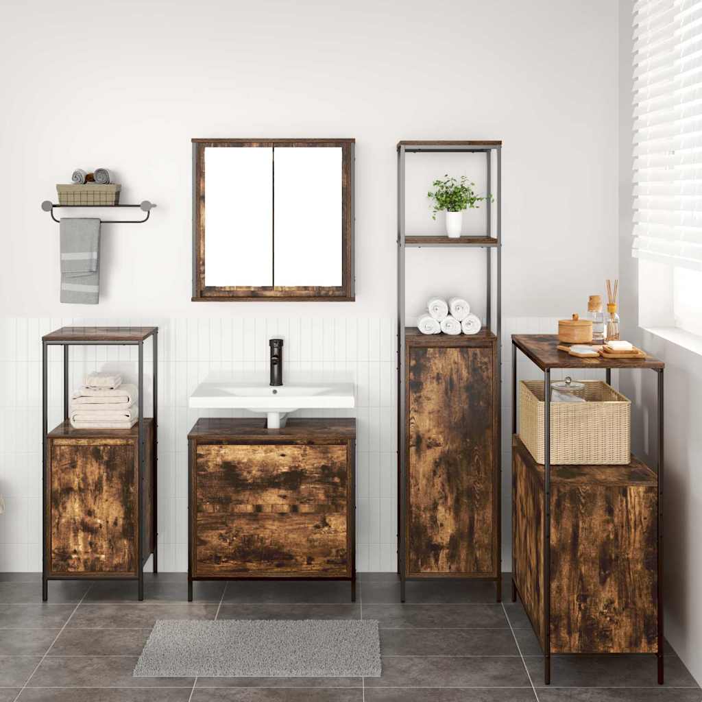 Bathroom Furniture Set with Shelf 5 pcs Brown Engineered wood