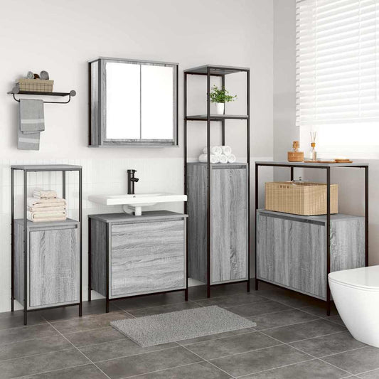 Bathroom Furniture Set 5 pcs Grey Engineered wood