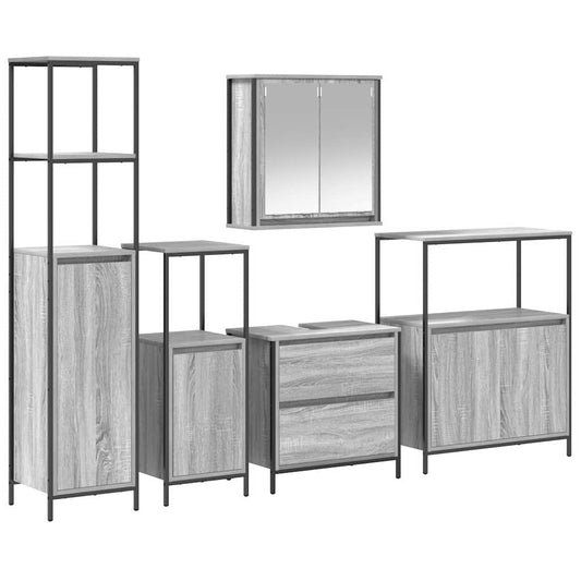 Bathroom Furniture Set 5 pcs Grey Engineered wood