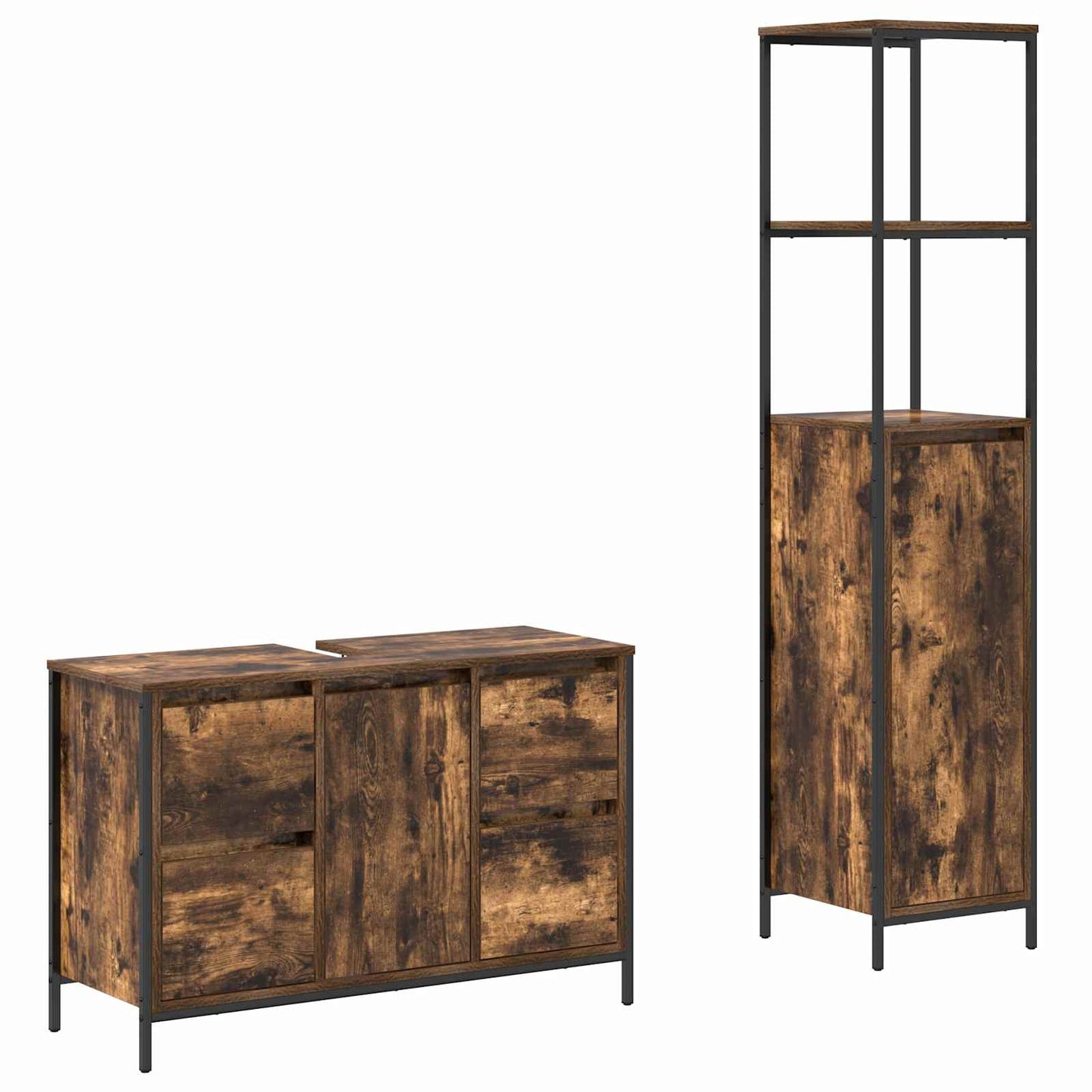 Bathroom Furniture Set with Drawer 2 pcs Smoked Oak and Black