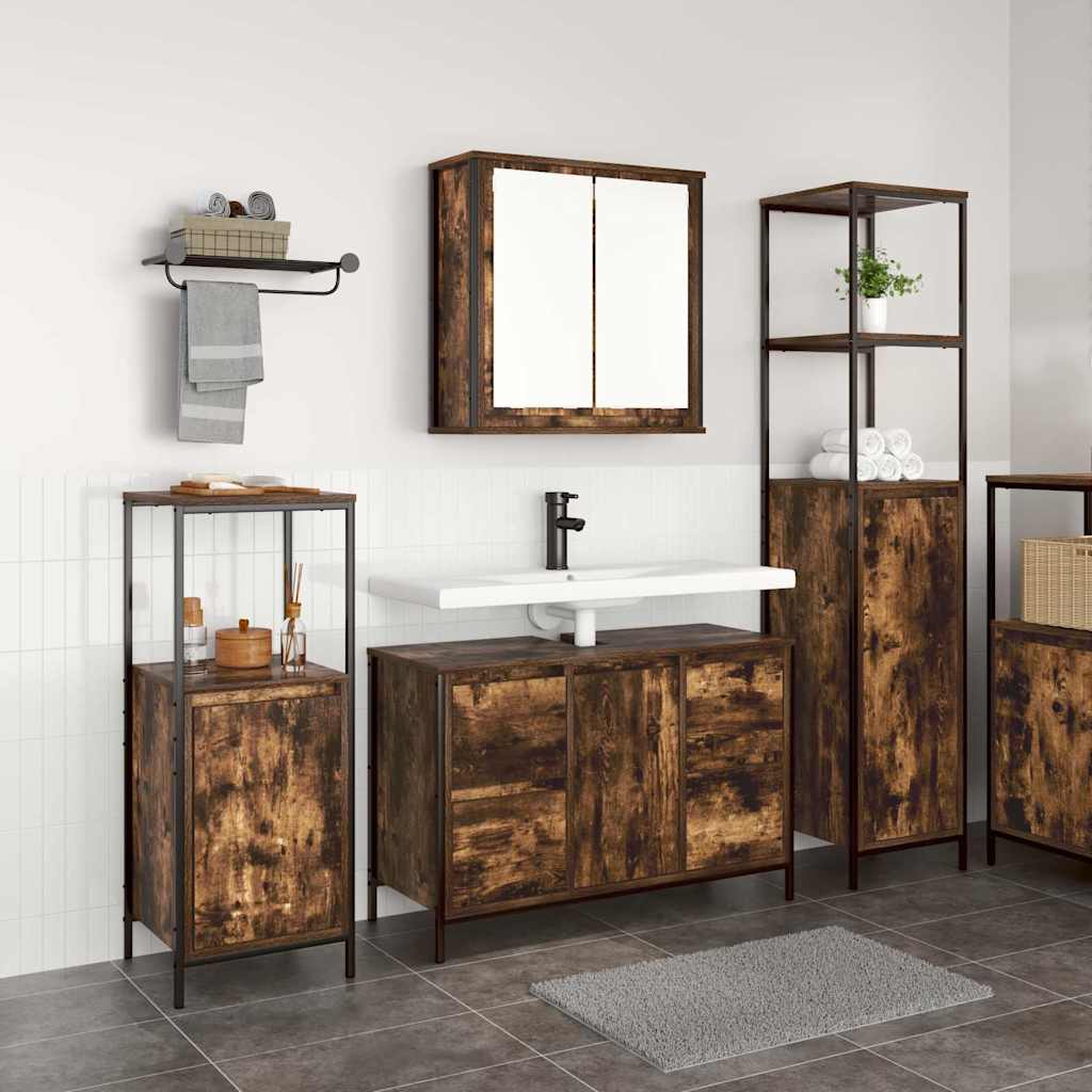 Bathroom Furniture Set with Drawer 3 pcs Smoked Oak and Black