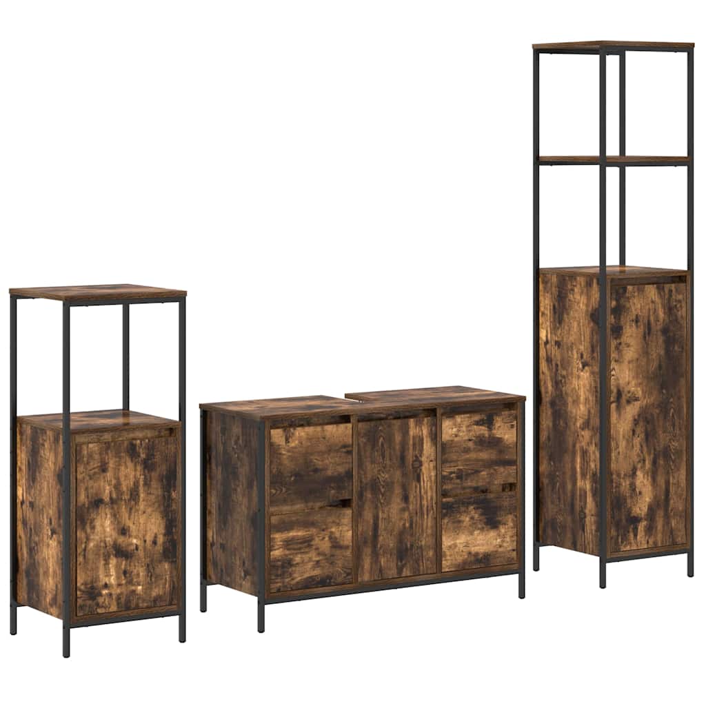 Bathroom Furniture Set with Drawer 3 pcs Smoked Oak and Black