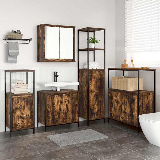 Bathroom Furniture Set 5 pcs Smoked Oak and Black
