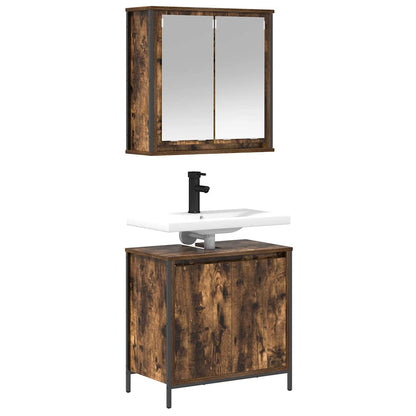 2 Piece Bathroom Furniture Set Smoked Oak Engineered Wood
