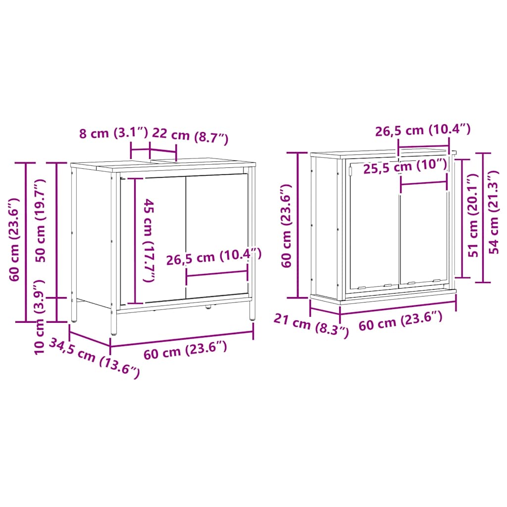 2 Piece Bathroom Furniture Set Smoked Oak Engineered Wood