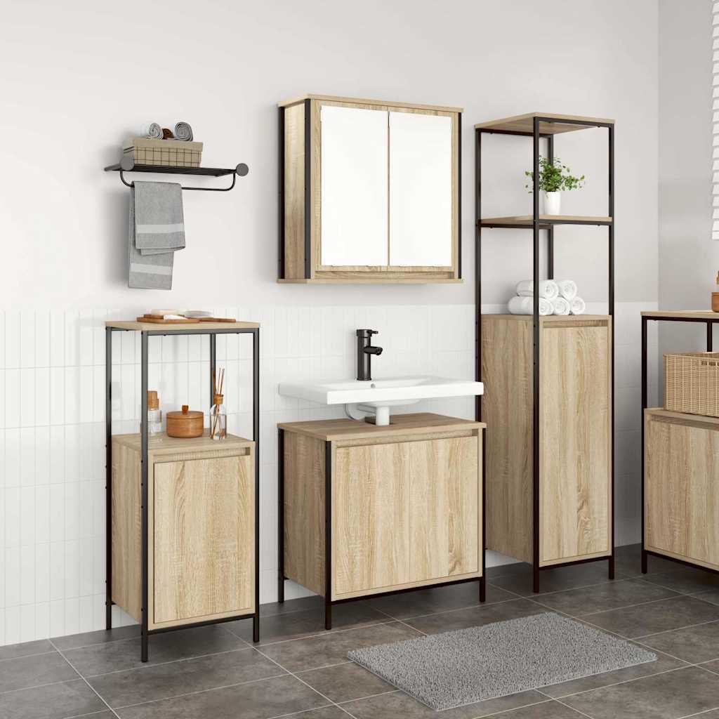 Bathroom Furniture Set with Shelf 3 pcs Sonoma Oak and Black