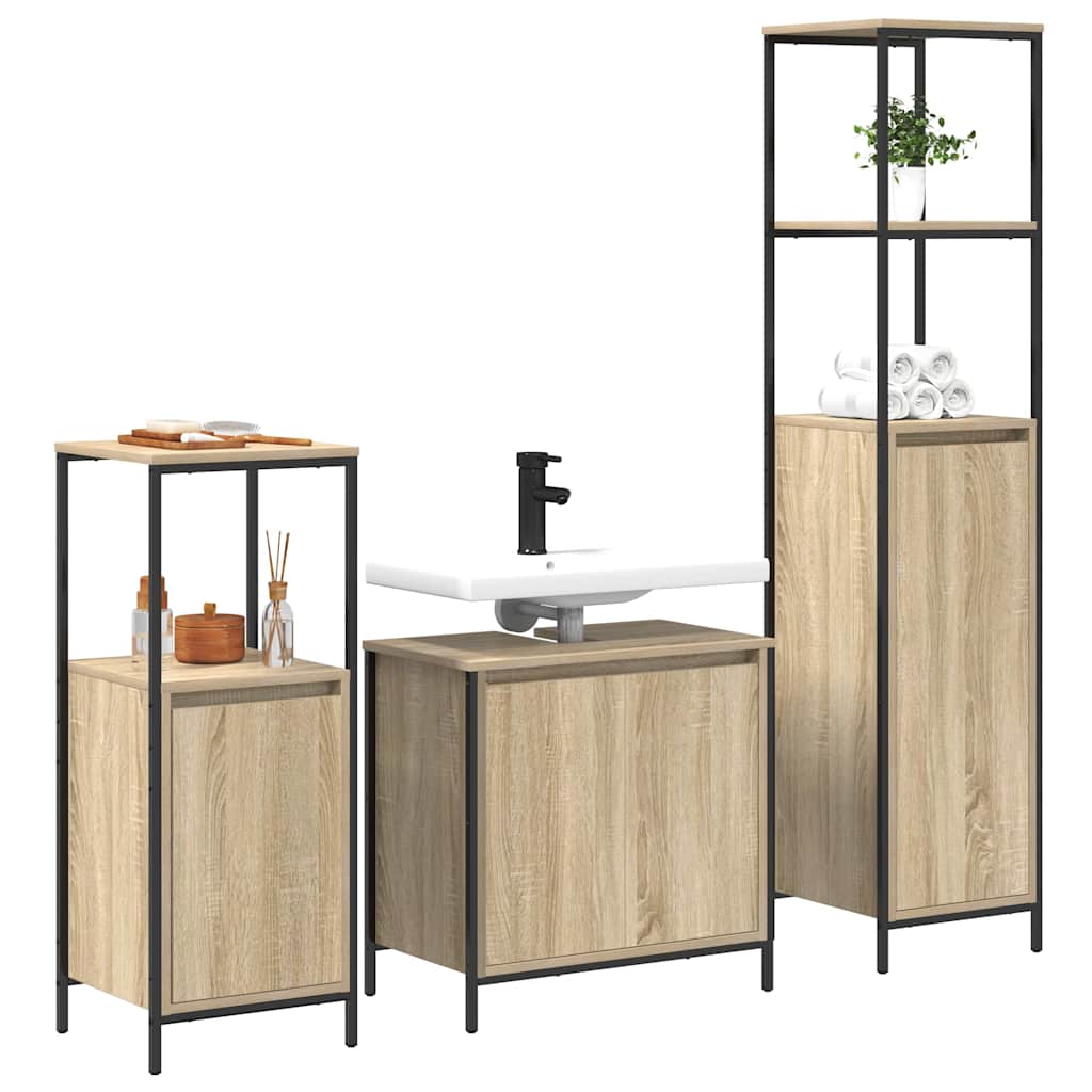 Bathroom Furniture Set with Shelf 3 pcs Sonoma Oak and Black
