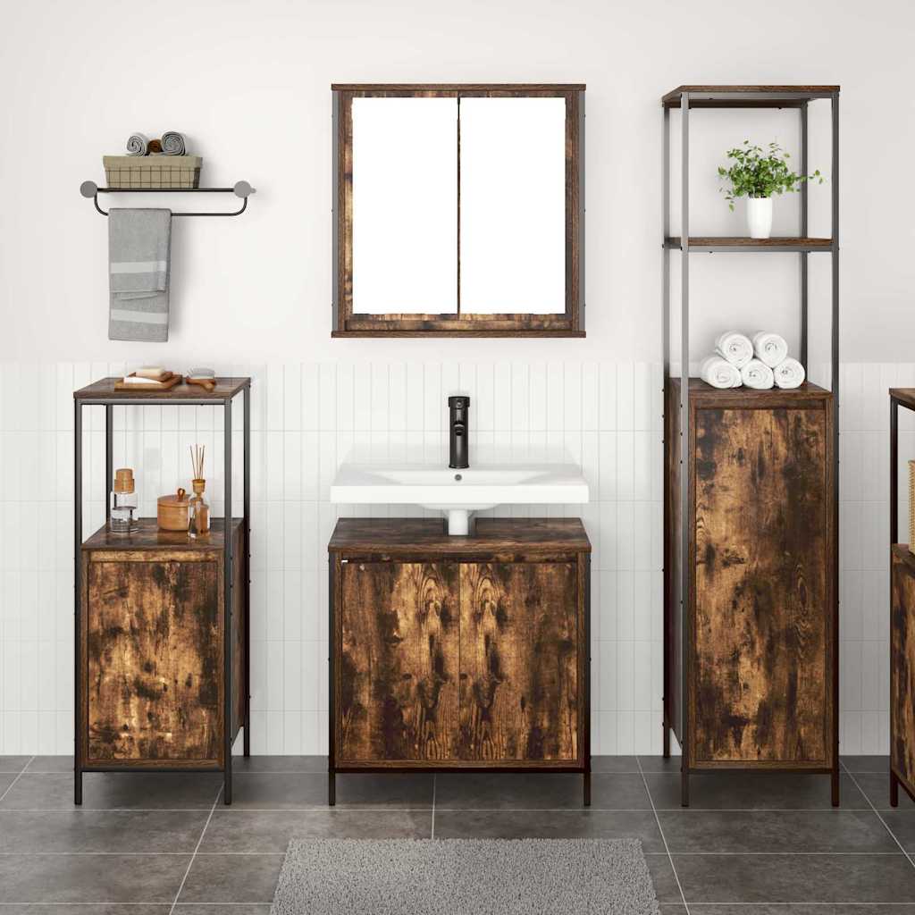 Bathroom Furniture Set with Shelf 3 pcs Smoked Oak and Black