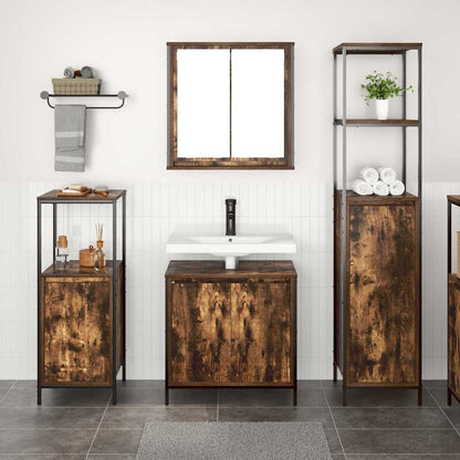 Bathroom Furniture Set with Shelf 3 pcs Smoked Oak and Black