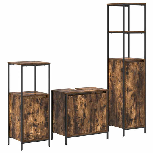 Bathroom Furniture Set 3 pcs Smoked Oak and Black